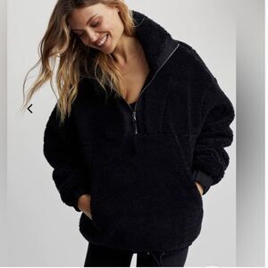 Varley Appleton Fleece Half Zip Black Faux Sherpa Pullover Sweater Size M
